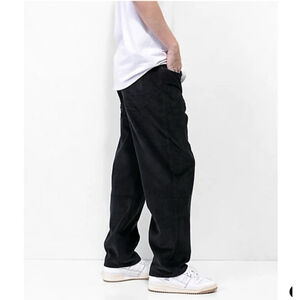 Empyre Pants Men Sz 28 Black Corduroy Skater Baggy Logo Cotton Y2K EUC
